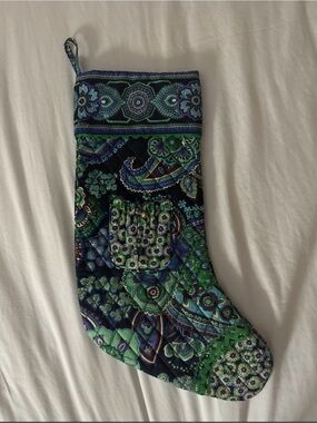 Vera Bradley Quilted Paisley Holiday Stocking in Navy, Green & Teal